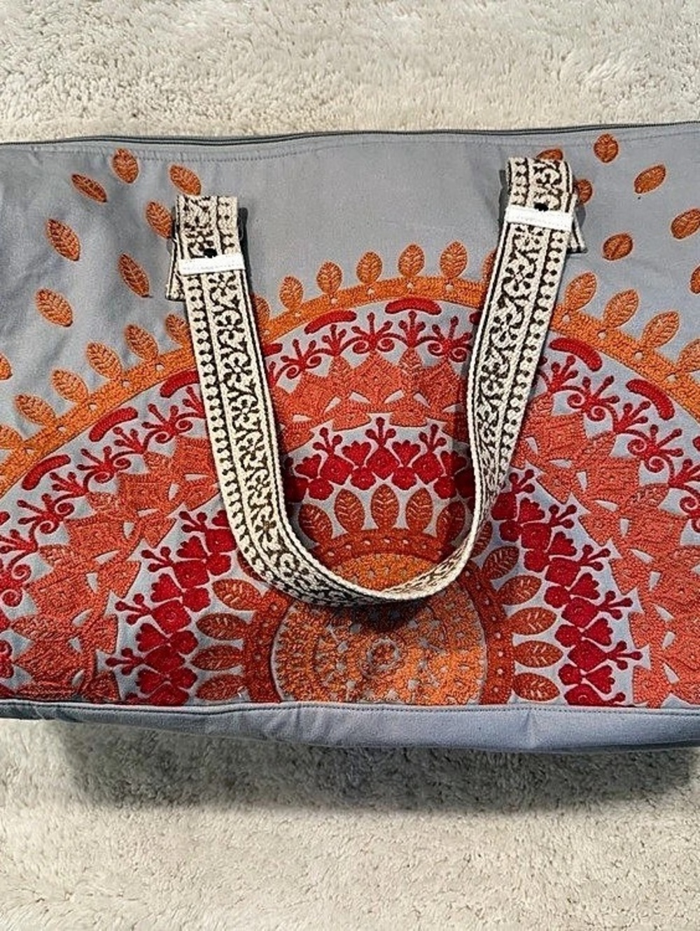 Patterned Travel Bag in Gray & Orange